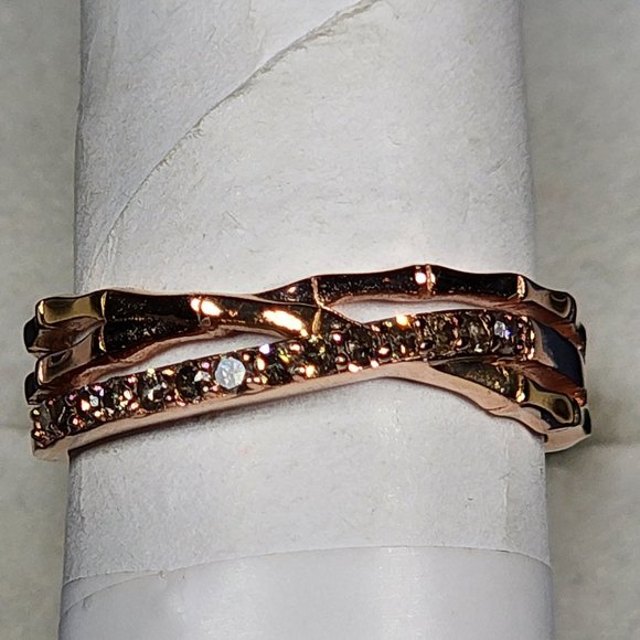 Natural Champagne Diamond ring in vermeil Rose Gold over 915 SS .25ct size 8 - Picture 2 of 6